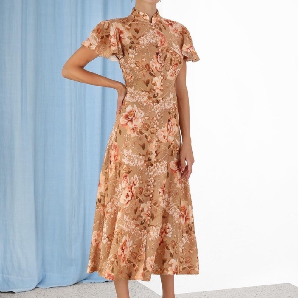 Rosa flutter midi dress, size0p, Zimmerman
